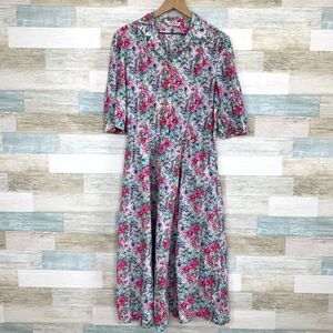 Orvis Vintage Floral Midi Shirt Dress Cinch Waist Cottagecore Casual Womens 18